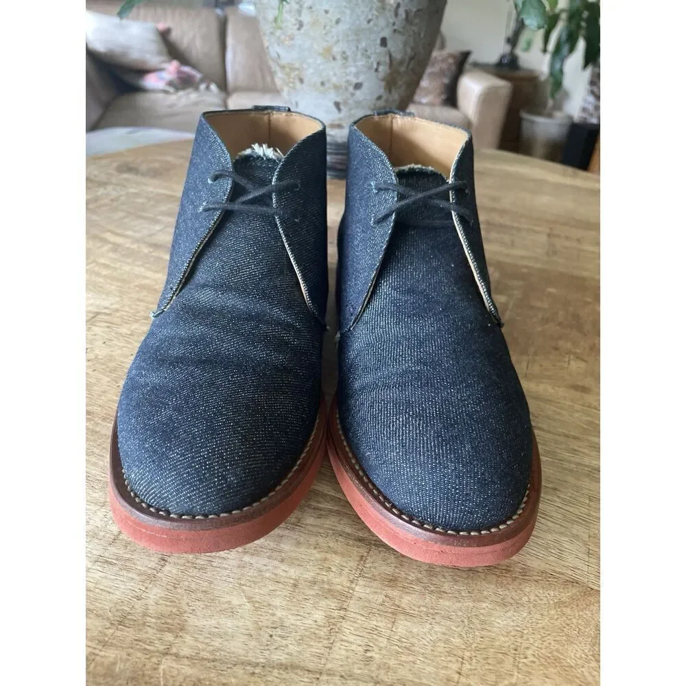 Moncairy Made in England Denim Chukka Desert Boots Leather Lined M7 W9 UK 5 Red